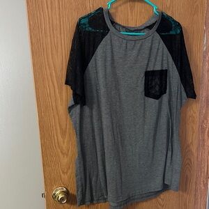 Gray and Black Shirt with Lace Details